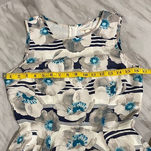 Maison Jules Blue Floral Stripe Fit & Flare Dress Size Small - Picture 10 of 13